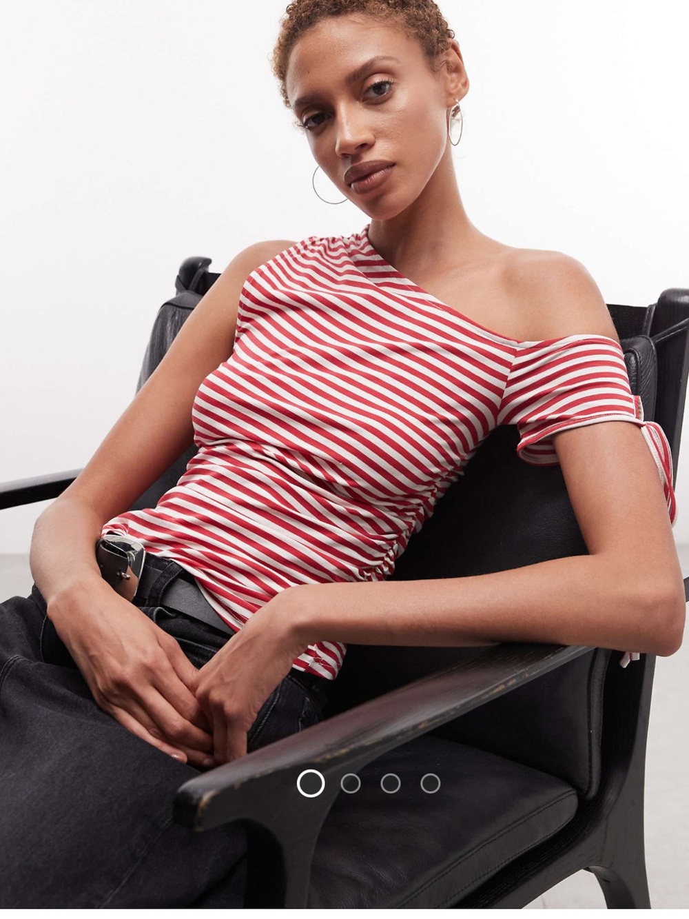 MONKI ASOS Striped One-Shoulder Red & White Women's Top large